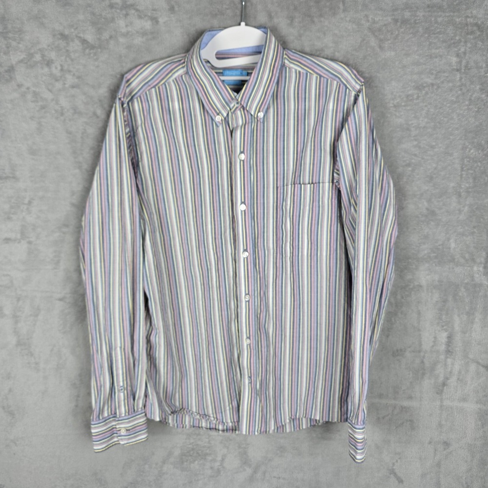 J.McLaughlin Womens Modern Fit Striped Button Down Shirt Cotton Multi-Color S